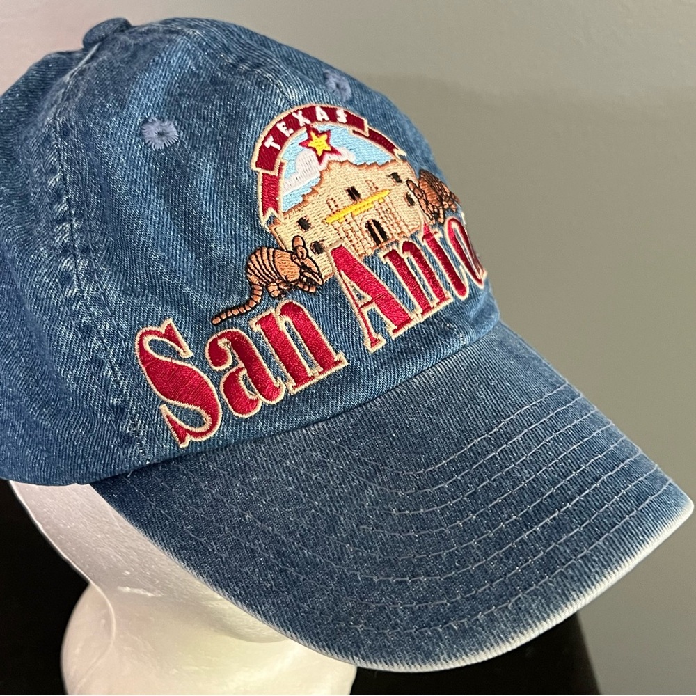 Vintage San Antonio Texas Denim Jean Adjustable Hat Alamo State Hat Cap - Picture 6 of 9